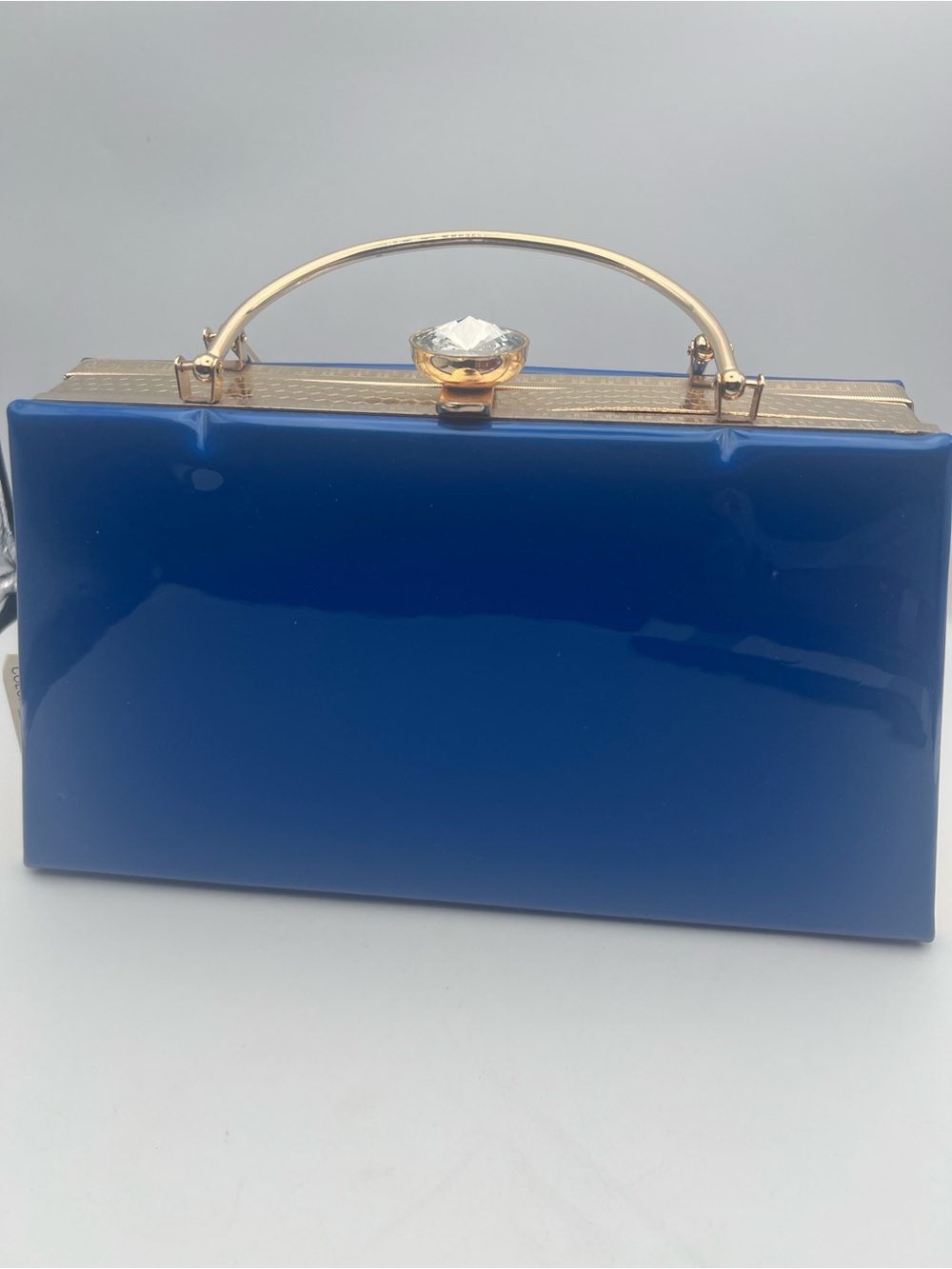 Royal Blue Patent Evening Clutch with Gold Handle